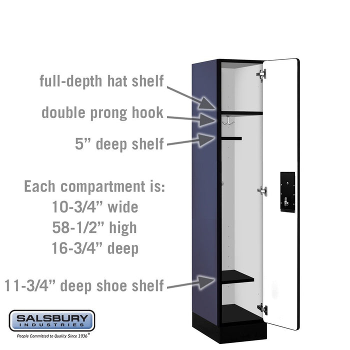 Salsbury 12" Wide Single Tier Designer Wood Locker - 1 Wide - 5 Feet High - 18 Inches Deep - Blue - Black Electronic Locks - Sweatfully