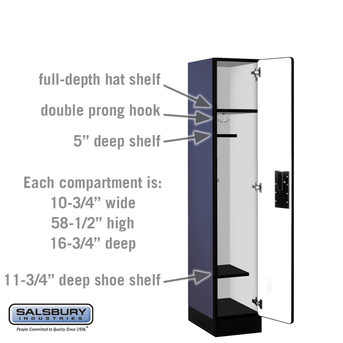 Salsbury 12" Wide Single Tier Designer Wood Locker - 1 Wide - 5 Feet High - 18 Inches Deep - Blue - Hasps - Sweatfully