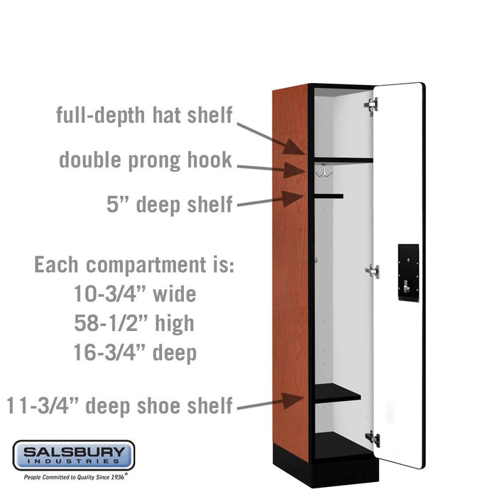 Salsbury 12" Wide Single Tier Designer Wood Locker - 1 Wide - 5 Feet High - 18 Inches Deep - Cherry - Black Electronic Locks - Sweatfully