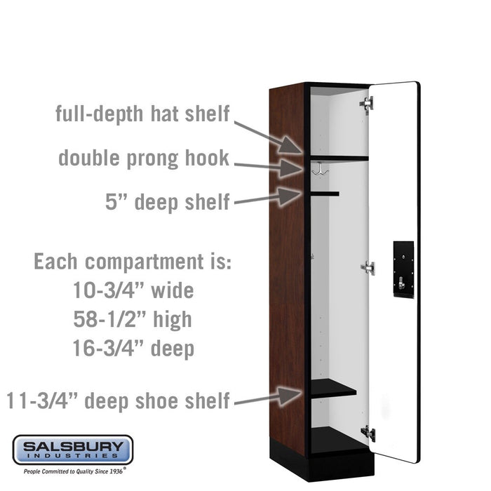 Salsbury 12" Wide Single Tier Designer Wood Locker - 1 Wide - 5 Feet High - 18 Inches Deep - Mahogany - Black Electronic Locks - Sweatfully
