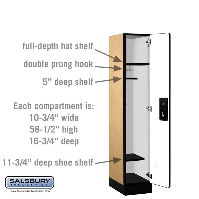 Salsbury 12" Wide Single Tier Designer Wood Locker - 1 Wide - 5 Feet High - 18 Inches Deep - Maple - Silver Electronic Locks - Sweatfully