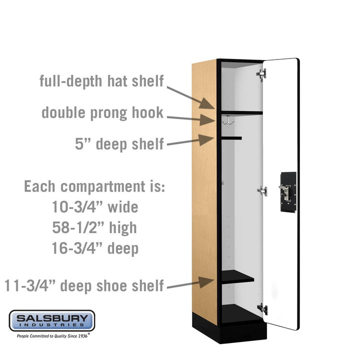 Salsbury 12" Wide Single Tier Designer Wood Locker - 1 Wide - 5 Feet High - 18 Inches Deep - Maple - Silver Resettable Combination Locks - Sweatfully