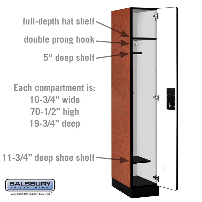 Salsbury 12" Wide Single Tier Designer Wood Locker - 1 Wide - 6 Feet High - 21 Inches Deep - Cherry - Silver Electronic Locks - Sweatfully