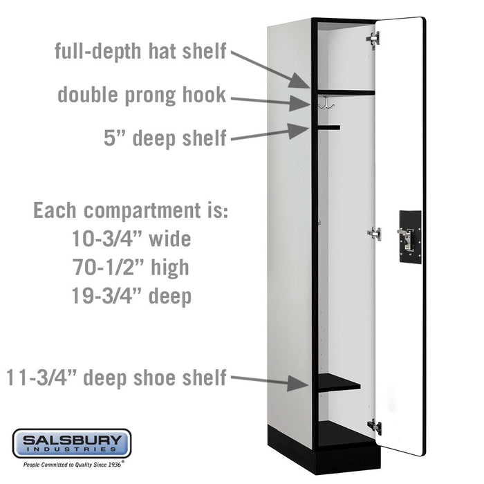 Salsbury 12" Wide Single Tier Designer Wood Locker - 1 Wide - 6 Feet High - 21 Inches Deep - Gray - Silver Resettable Combination Locks - Sweatfully