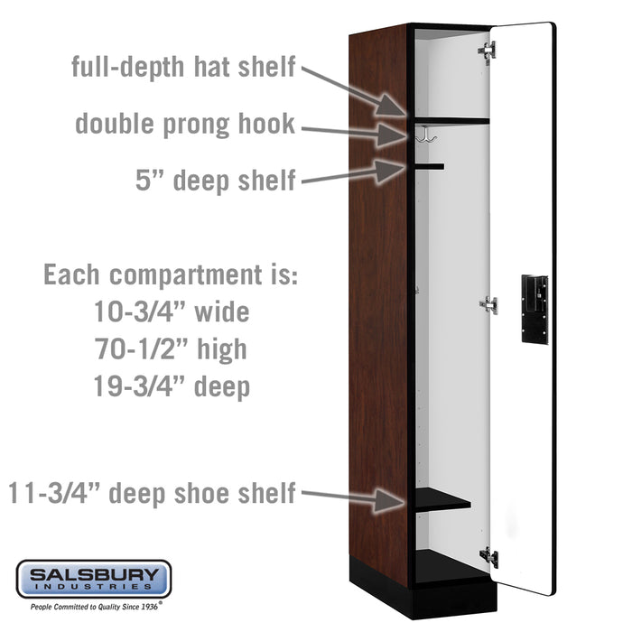 Salsbury 12" Wide Single Tier Designer Wood Locker - 1 Wide - 6 Feet High - 21 Inches Deep - Mahogany - Hasps - Sweatfully