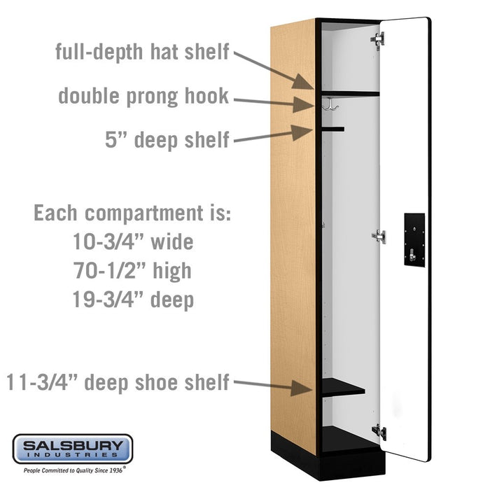 Salsbury 12" Wide Single Tier Designer Wood Locker - 1 Wide - 6 Feet High - 21 Inches Deep - Maple - Silver Electronic Locks - Sweatfully