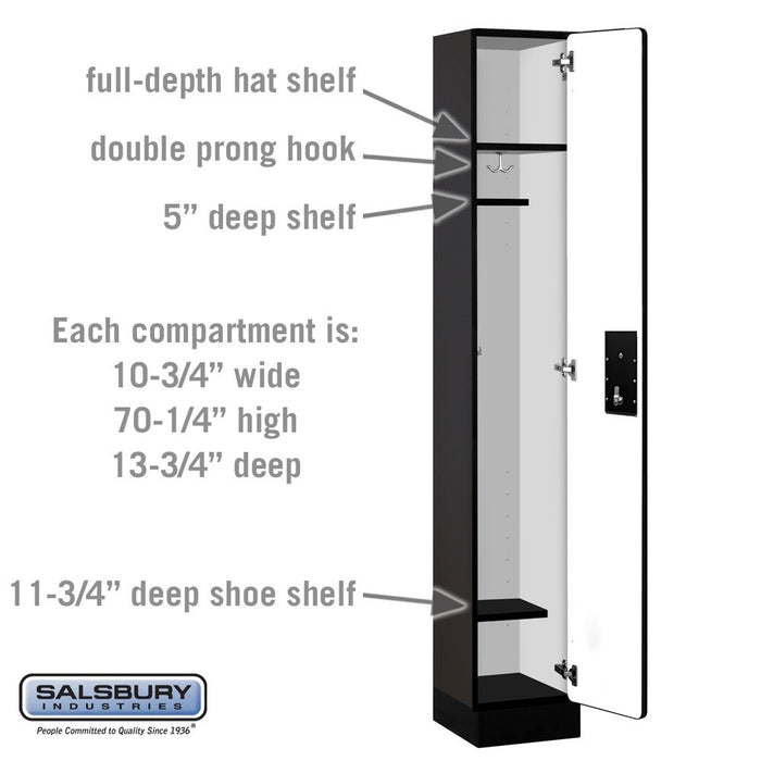 Salsbury 12" Wide Single Tier Designer Wood Locker - 1 Wide - 6 Feet High - 15 Inches Deep - Black - Black Electronic Locks - Sweatfully
