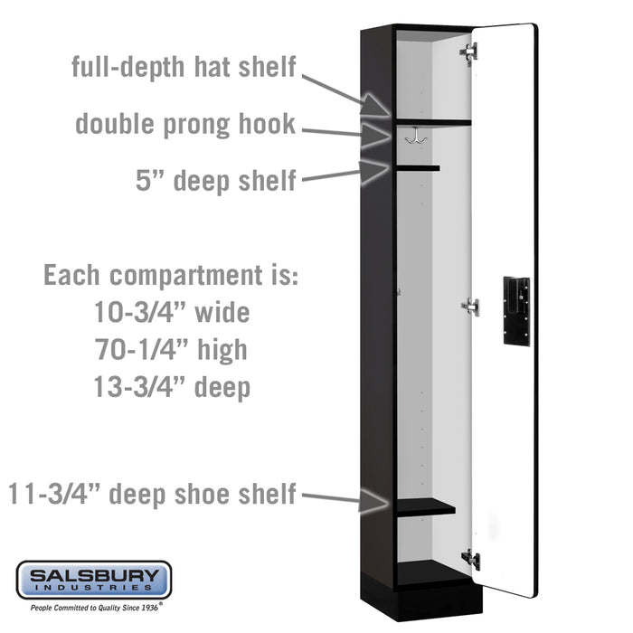 Salsbury 12" Wide Single Tier Designer Wood Locker - 1 Wide - 6 Feet High - 15 Inches Deep - Black - Hasps - Sweatfully