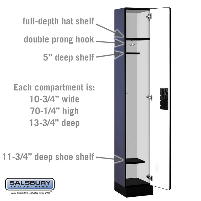 Salsbury 12" Wide Single Tier Designer Wood Locker - 1 Wide - 6 Feet High - 15 Inches Deep - Blue - Hasps - Sweatfully