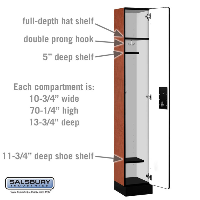 Salsbury 12" Wide Single Tier Designer Wood Locker - 1 Wide - 6 Feet High - 15 Inches Deep - Cherry - Silver Electronic Locks - Sweatfully