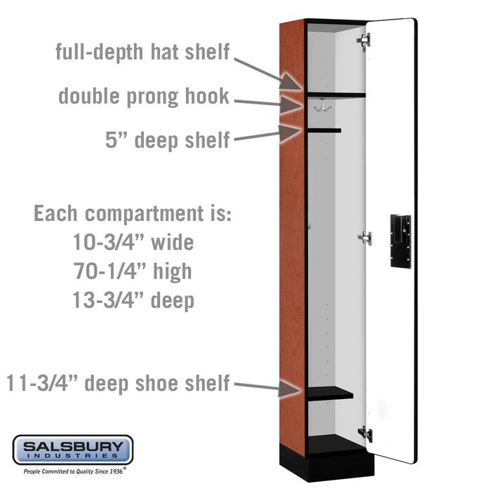 Salsbury 12" Wide Single Tier Designer Wood Locker - 1 Wide - 6 Feet High - 15 Inches Deep - Cherry - Hasps - Sweatfully