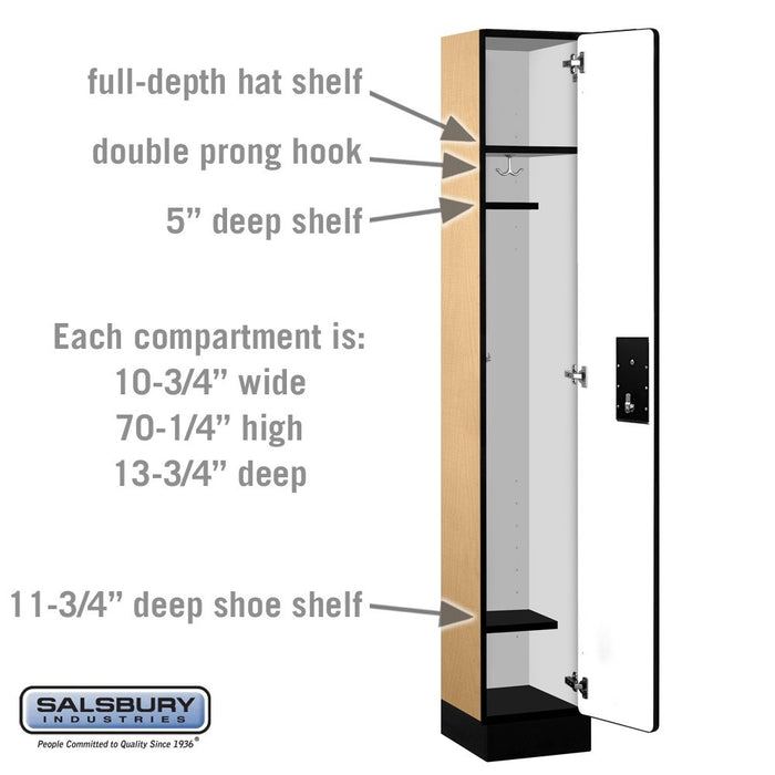 Salsbury 12" Wide Single Tier Designer Wood Locker - 1 Wide - 6 Feet High - 15 Inches Deep - Maple - Silver Electronic Locks - Sweatfully