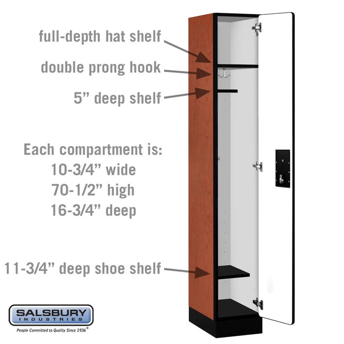 Salsbury 12" Wide Single Tier Designer Wood Locker - 1 Wide - 6 Feet High - 18 Inches Deep - Cherry - Black Electronic Locks - Sweatfully