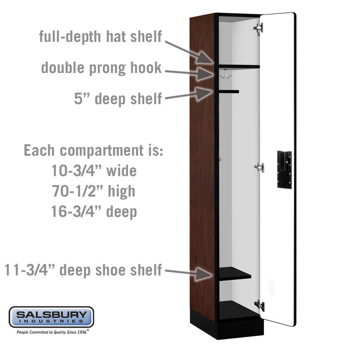 Salsbury 12" Wide Single Tier Designer Wood Locker - 1 Wide - 6 Feet High - 18 Inches Deep - Mahogany - Hasps - Sweatfully