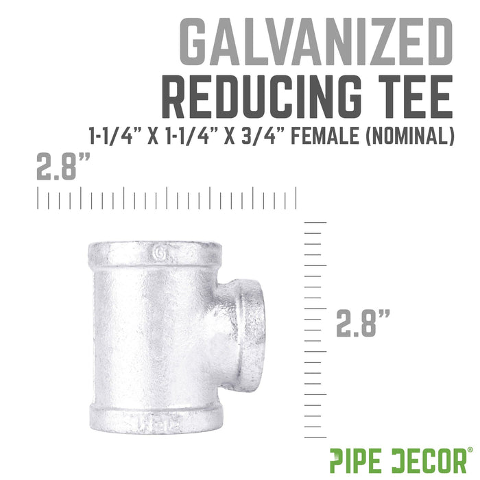 1 1/4 in. x 1 1/4 in. x 3/4 in. Galvanized Iron Reducing Tee - Sweatfully