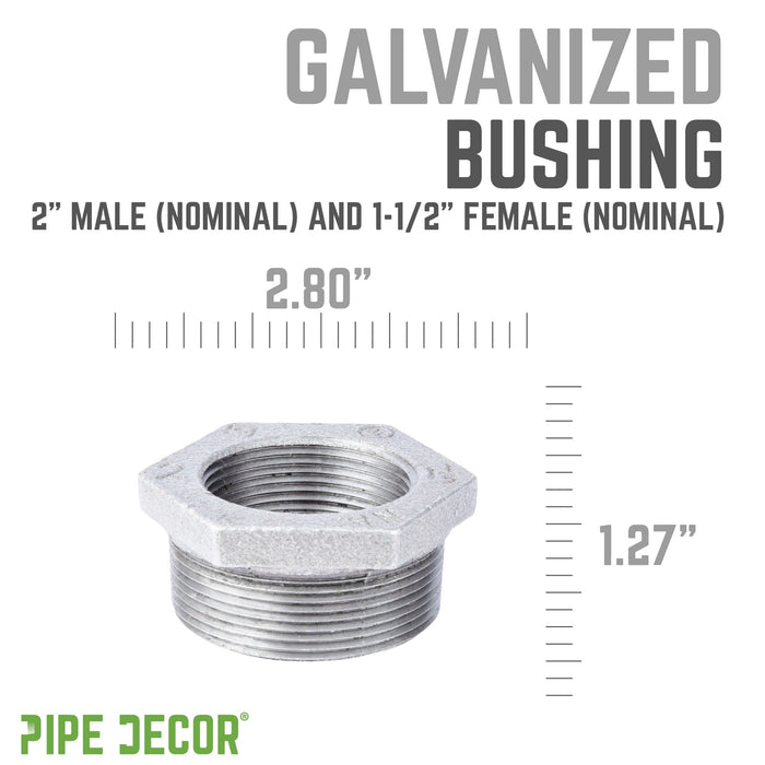 2 in. x 1 1/2 in. Galvanized Iron Bushing - Sweatfully