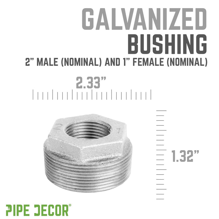 2 in. x 1 in. Galvanized Iron Bushing - Sweatfully