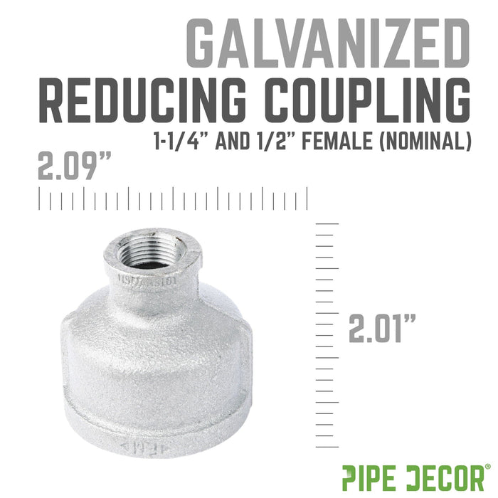 1 1/4 in. x 1/2 in. Galvanized Iron Reducing Coupling - Sweatfully