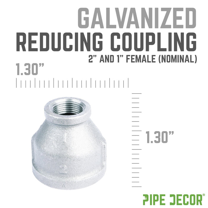 2 in. x  1 in. Galvanized Iron Reducing Coupling - Sweatfully