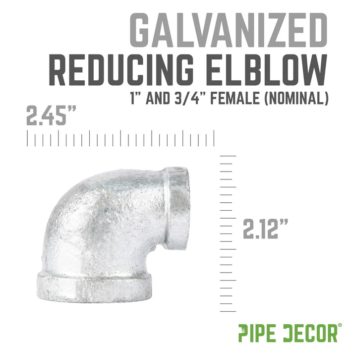 1 in. x 3/4 in. Galvanized Iron Reducing Elbow - Sweatfully