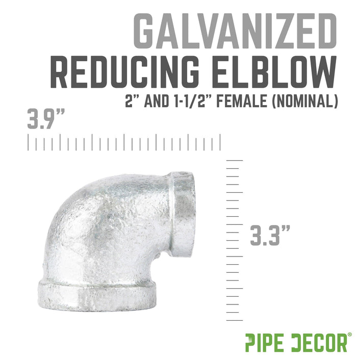 2 in. x 1 1/2 in. Galvanized Iron Reducing Elbow - Sweatfully