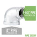 2 in. x 1 1/2 in. Galvanized Iron Reducing Elbow - Sweatfully