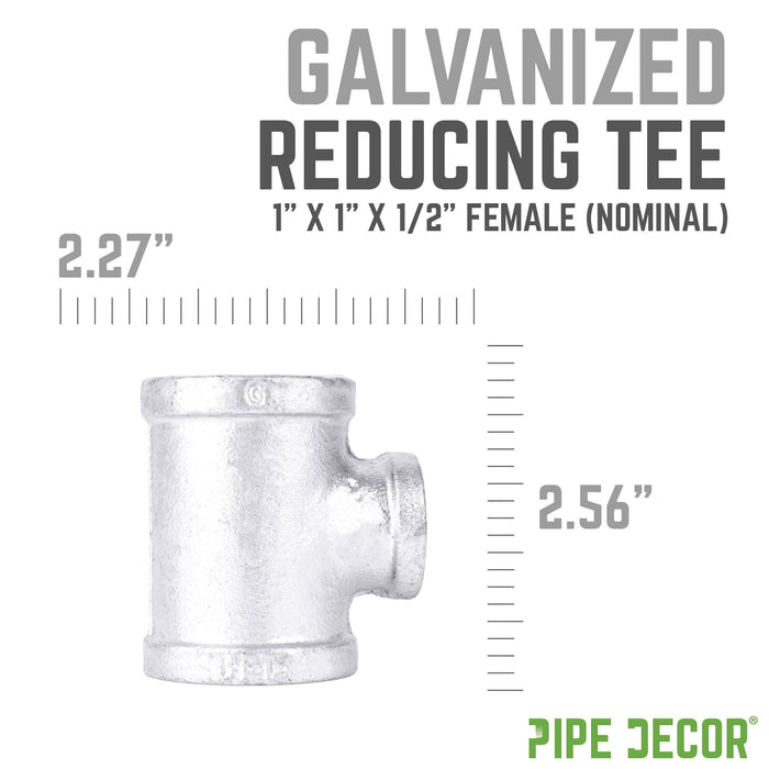 1 in. x 1 in. x 1/2 in. Galvanized Reducing Tee - Sweatfully