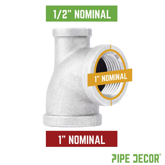 1 in. x 1/2 in. x 1 in. Galvanized Reducing Tee - Sweatfully