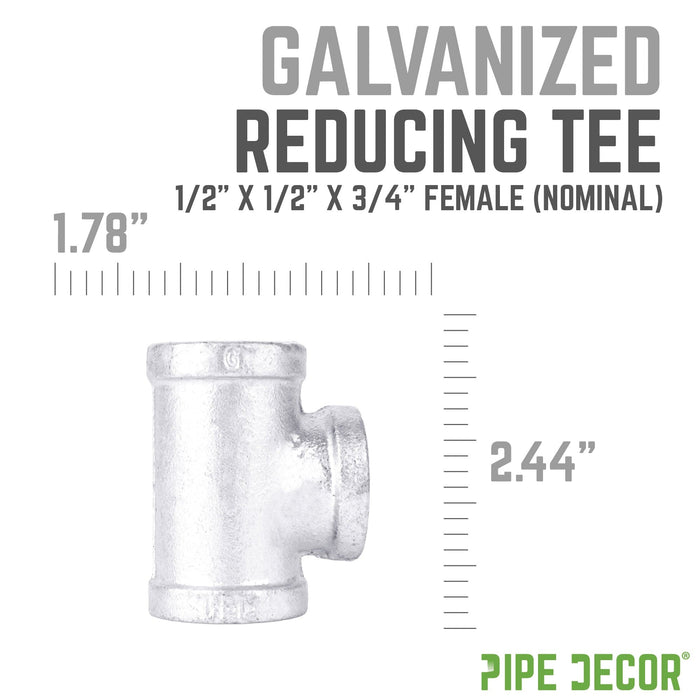 1/2 in. x 1/2 in. x 3/4 in. Galvanized Reducing Tee - Sweatfully