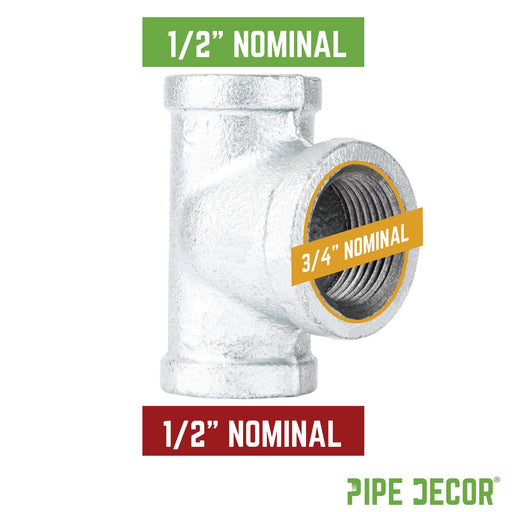 1/2 in. x 1/2 in. x 3/4 in. Galvanized Reducing Tee - Sweatfully