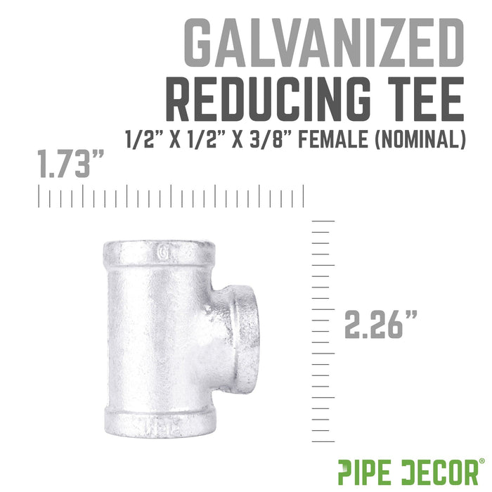 1/2 in. x 1/2 in. x 3/8 in. Galvanized Reducing Tee - Sweatfully