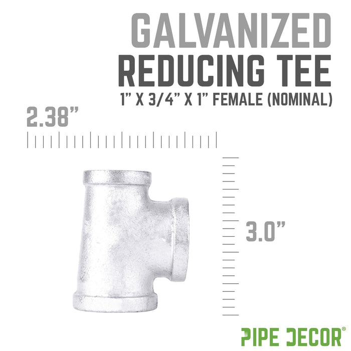 1 in. x 3/4 in. x 1 in. Galvanized Reducing Tee - Sweatfully