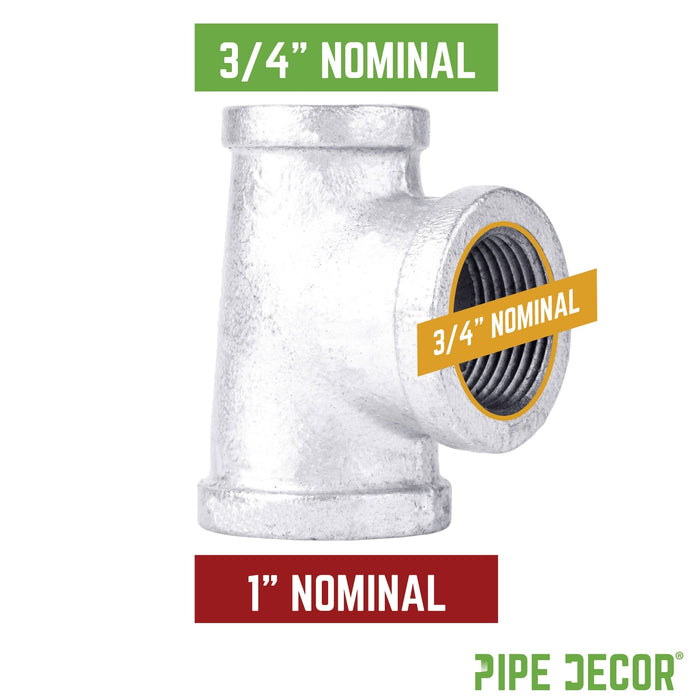 1 in. x 3/4 in. x 3/4 in. Galvanized Reducing Tee - Sweatfully