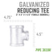 2 in. x  2 in. x 1 1/2 in. Galvanized Iron Reducing Tee - Sweatfully