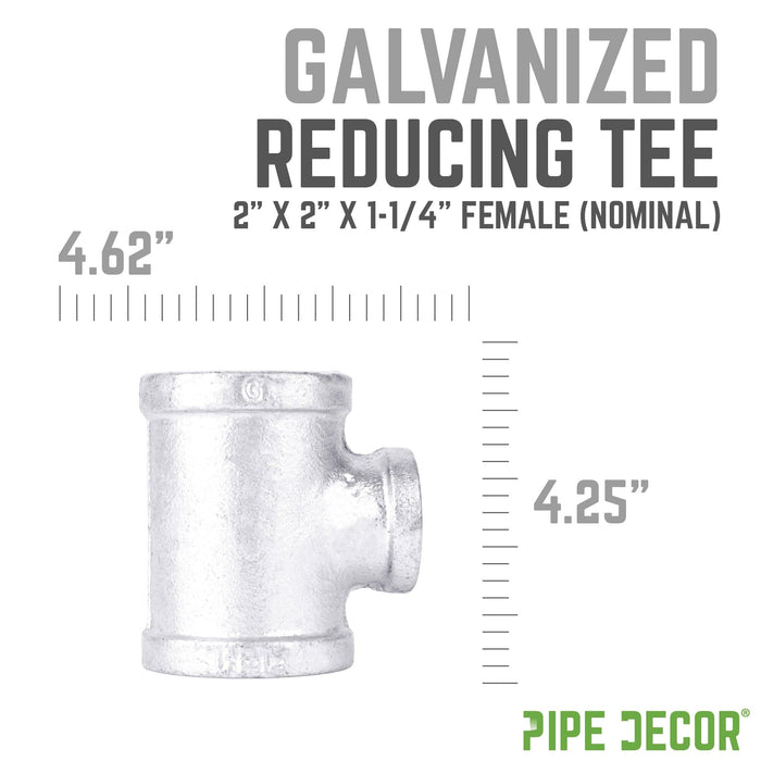 2 in. x 2 in. x 1 1/4 in. Galvanized Iron Reducing Tee - Sweatfully