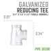 3/4 in. x 1/2 in. x 1/2 in. Galvanized Reducing Tee - Sweatfully