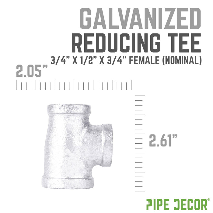 3/4 in. x 1/2 in. x 3/4 in. Galvanized Reducing Tee - Sweatfully