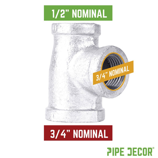 3/4 in. x 1/2 in. x 3/4 in. Galvanized Reducing Tee - Sweatfully