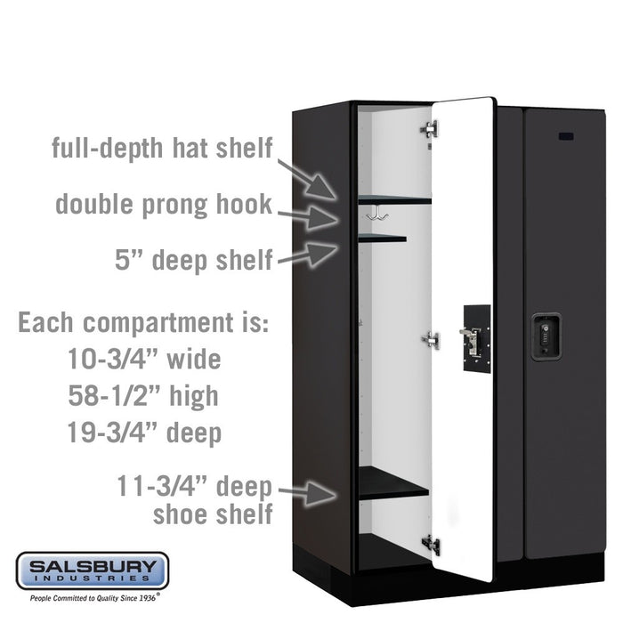 Salsbury 12" Wide Single Tier Designer Wood Locker - 3 Wide - 5 Feet High - 21 Inches Deep - Black - Black Resettable Combination Locks - Sweatfully