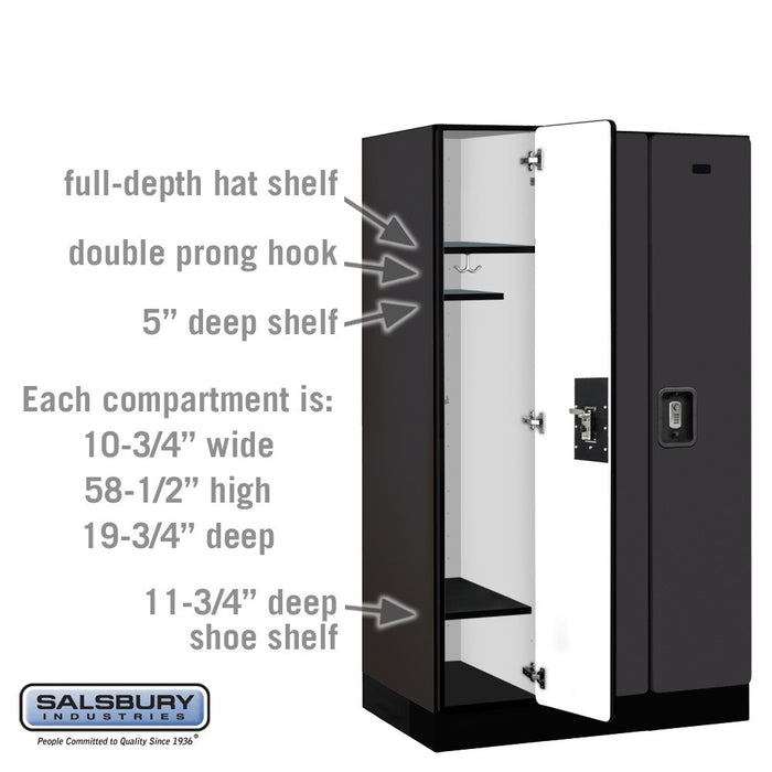 Salsbury 12" Wide Single Tier Designer Wood Locker - 3 Wide - 5 Feet High - 21 Inches Deep - Black - Silver Resettable Combination Locks - Sweatfully