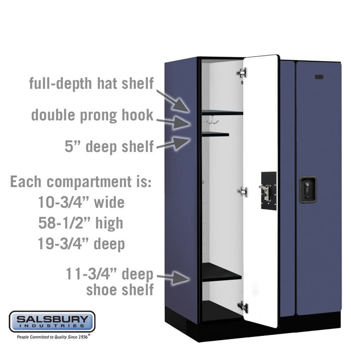 Salsbury 12" Wide Single Tier Designer Wood Locker - 3 Wide - 5 Feet High - 21 Inches Deep - Blue - Black Resettable Combination Locks - Sweatfully