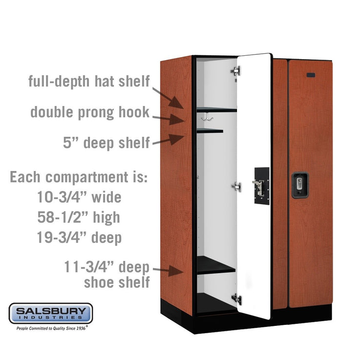 Salsbury 12" Wide Single Tier Designer Wood Locker - 3 Wide - 5 Feet High - 21 Inches Deep - Cherry - Silver Resettable Combination Locks - Sweatfully