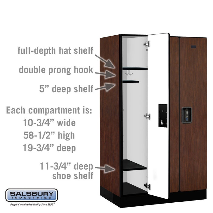 Salsbury 12" Wide Single Tier Designer Wood Locker - 3 Wide - 5 Feet High - 21 Inches Deep - Mahogany - Black Electronic Locks - Sweatfully