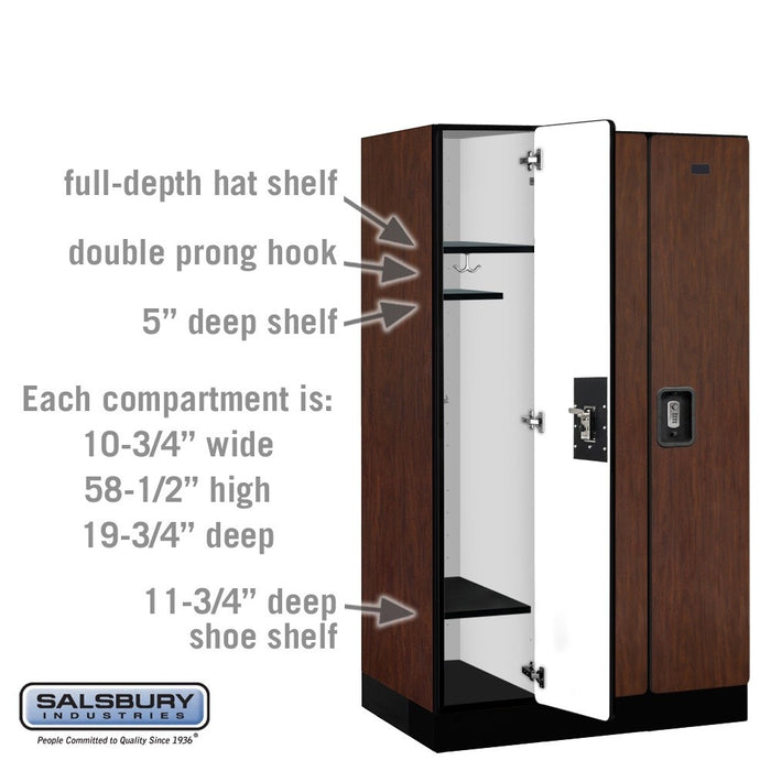 Salsbury 12" Wide Single Tier Designer Wood Locker - 3 Wide - 5 Feet High - 21 Inches Deep - Mahogany - Silver Resettable Combination Locks - Sweatfully