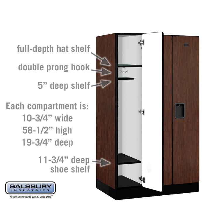 Salsbury 12" Wide Single Tier Designer Wood Locker - 3 Wide - 5 Feet High - 21 Inches Deep - Mahogany - Hasps - Sweatfully