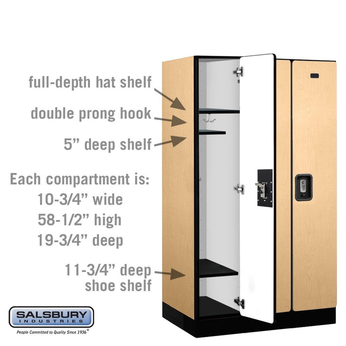 Salsbury 12" Wide Single Tier Designer Wood Locker - 3 Wide - 5 Feet High - 21 Inches Deep - Maple - Silver Resettable Combination Locks - Sweatfully