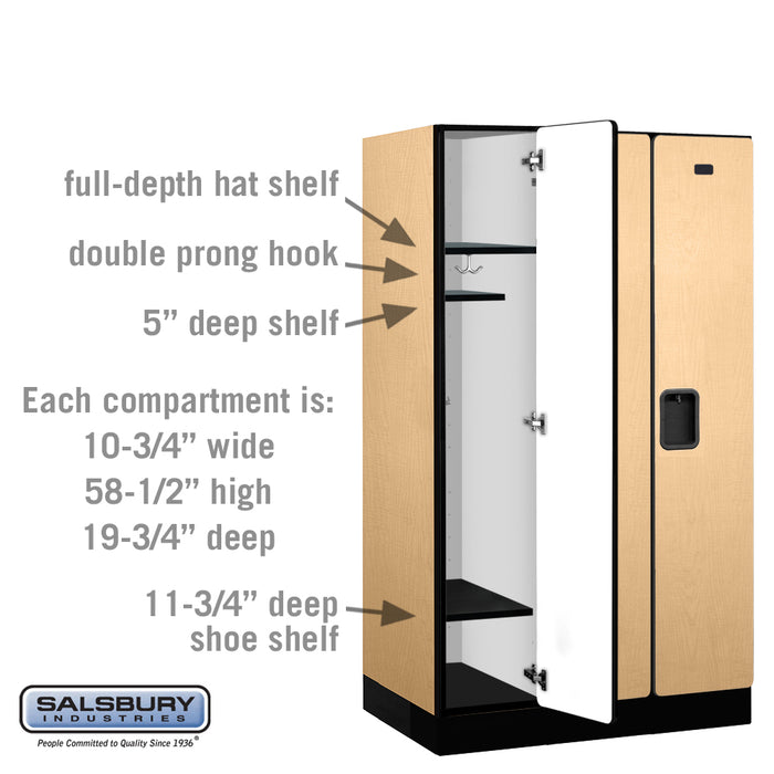 Salsbury 12" Wide Single Tier Designer Wood Locker - 3 Wide - 5 Feet High - 21 Inches Deep - Maple - Hasps - Sweatfully
