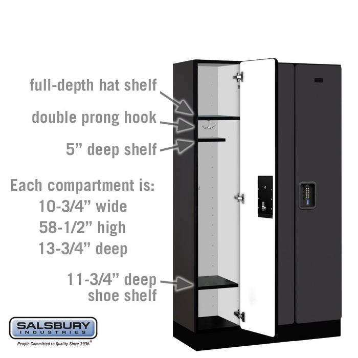 Salsbury 12" Wide Single Tier Designer Wood Locker - 3 Wide - 5 Feet High - 15 Inches Deep - Black - Black Electronic Locks - Sweatfully