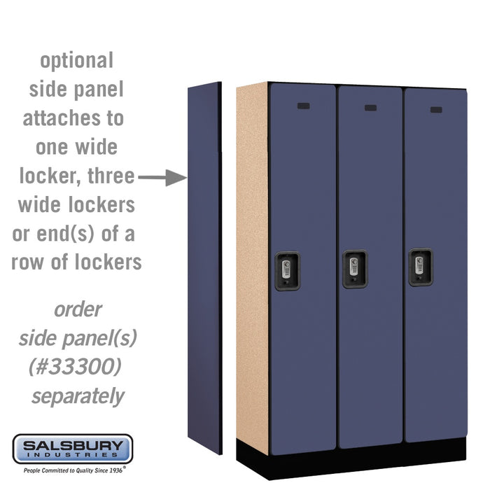 Salsbury 12" Wide Single Tier Designer Wood Locker - 3 Wide - 5 Feet High - 15 Inches Deep - Blue - Silver Resettable Combination Locks - Sweatfully