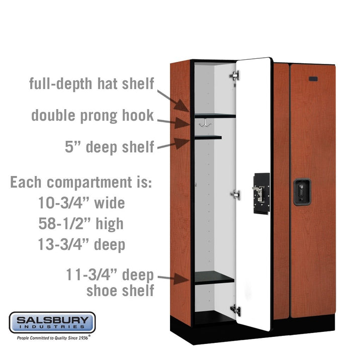 Salsbury 12" Wide Single Tier Designer Wood Locker - 3 Wide - 5 Feet High - 15 Inches Deep - Cherry - Black Resettable Combination Locks - Sweatfully